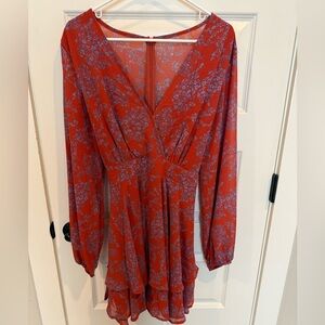 Red Floral Long Sleeve Dress